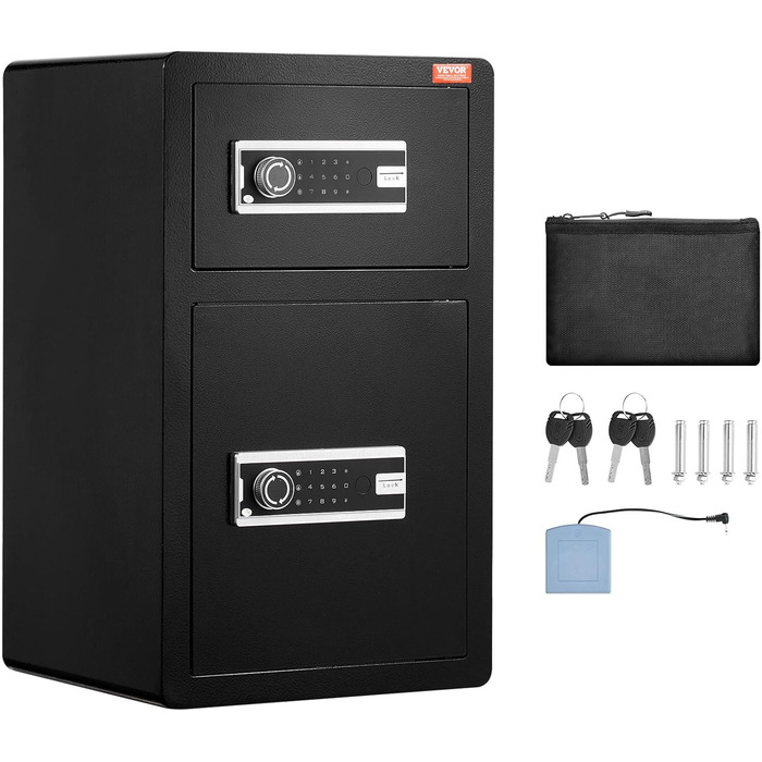 Сейф VEVOR з вогнестійким кишеням, 3,5 кубічних футів, 2 перегородки, цифровий сейф для дому, чорний, 1 дверцята (2 відділення)