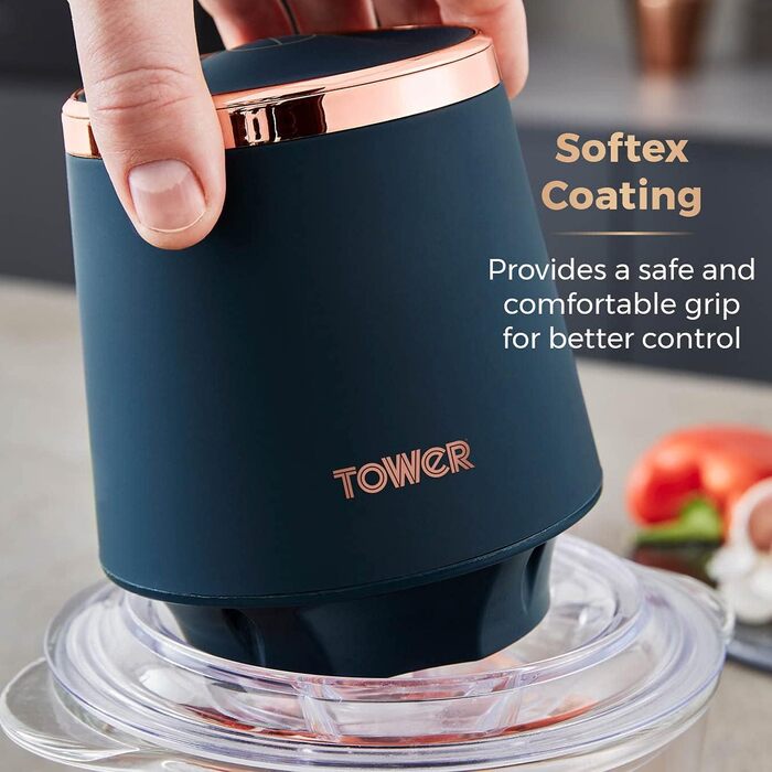 Подрібнювач для салатів Tower Cavaletto T12058MNB, 1 л, 350 Вт, Midnigth Blue & Roségold, для одноразового використання