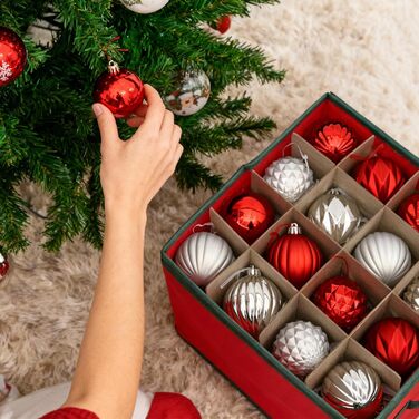 SALCAR Коробка для зберігання новорічних прикрас з відділеннями, 64 шт, червона