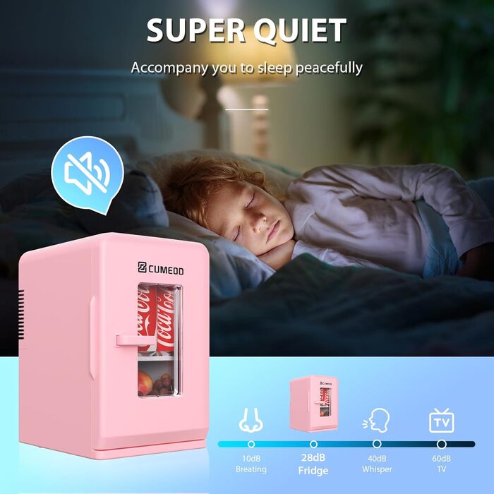 Міні-холодильник Cumeod 15L з функцією охолодження та нагрівання, 12V/220V, для авто, офісу, кімнати, чорний, рожевий, Max/Eco режим