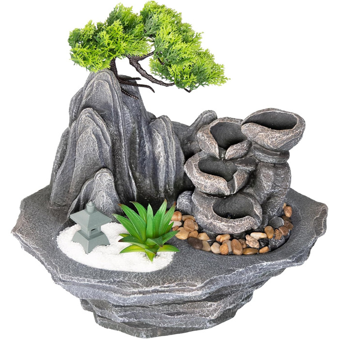 Lemodo Фонтан для дому LED 3-рівневий Настільний Фонтан Фен Шуй з підсвіткою, Водоспад, Оволожувач повітря, Декор для вітальні, спальні, офісу, 27x19x33 см (Савана)