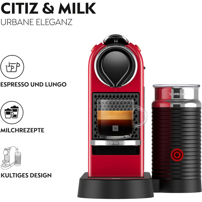 Кавомашина Nespresso Krups Citiz & Milk XN741B - червона, автоматичне відключення, 1 л резервуар для води, 1260 Вт