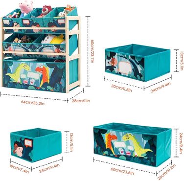 Дерев'яний органайзер для іграшок NUKied | 3-ярусна полиця з коробками | Для дитячої кімнати, школи, садочка