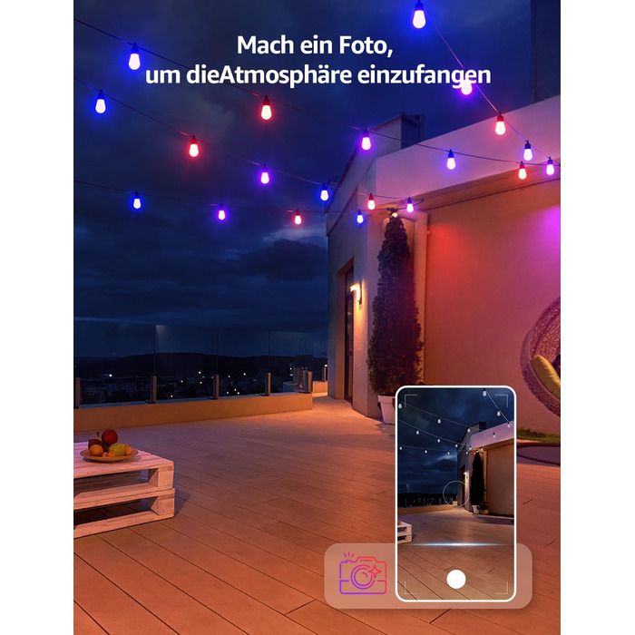 Lepro LED гірлянда для зовнішнього використання 30м, RGB+тепле біле світло, Wi-Fi, керування через додаток, сумісна з Alexa/Google, IP65, AI-дизайнер світла, 30 LED, без пульта