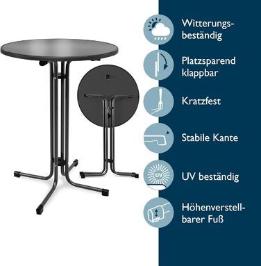 Стіл Beautissu розкладний Ø 70 см білий Bellini – стійкий, вологостійкий, легко збирається. Підходить для вулиці, відпочинку, вечірок. Діаметр 70 см, висота 60/80 см.