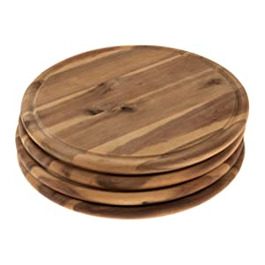 М'ясна тарілка Sidco Акація 4 х дерев'яна тарілка Вечірня тарілка обробна дошка для хліба Ø 30 см