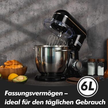 Кухонний комбайн Kitchen in the Box: 6 л, чорний, 10 швидкостей, з місткою чашею 6 л, набором насадок (міксер, гак для тіста, вінчик)