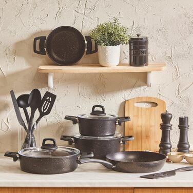 Набір каструль та сковорідок Karaca Ceramica Steel 3Ply: 13 предметів, чорний/золотий, з нержавіючою сталлю та керамічним покриттям