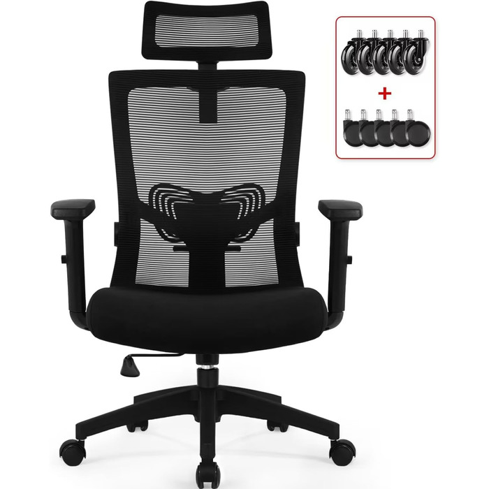 Ергономічне крісло Daccormax для офісу: регульована спинка, підголівник, підлокітники, чорний, 150 кг