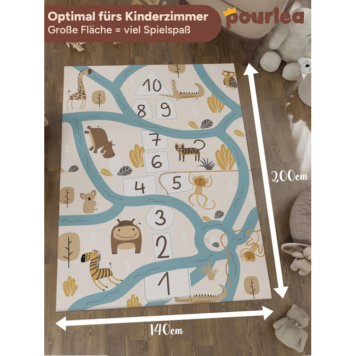 Килим для дитячої кімнати Килим для ігор Oeko-Tex Двосторонній килим для сафарі та автомобілів Вуличний килим (140 x 200 см)