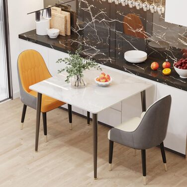 Стіл кухонний FATIVO, 80x80 см, білий глянцевий, для 2 осіб, з металевими ніжками, скандинавський стиль