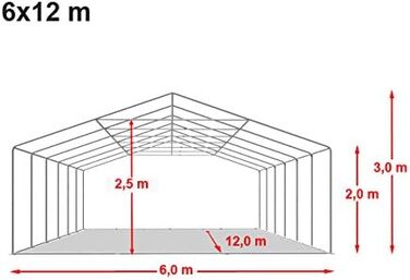 Намет фестивальний TOOLPORT 6x12 м, вогнестійкий, преміум-якість, білий, водонепроникний з каркасом