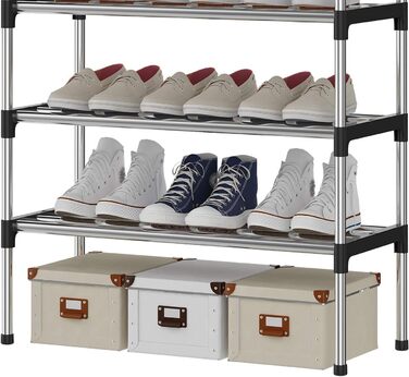Ярусні регульовані полиці для взуття Зберігання взуття Висока полиця для взуття Органайзер Підставка для зберігання полиць для 9 пар взуття, 56 x 30 x 60 см, надзвичайно міцна конструкція (срібло), 531 3-