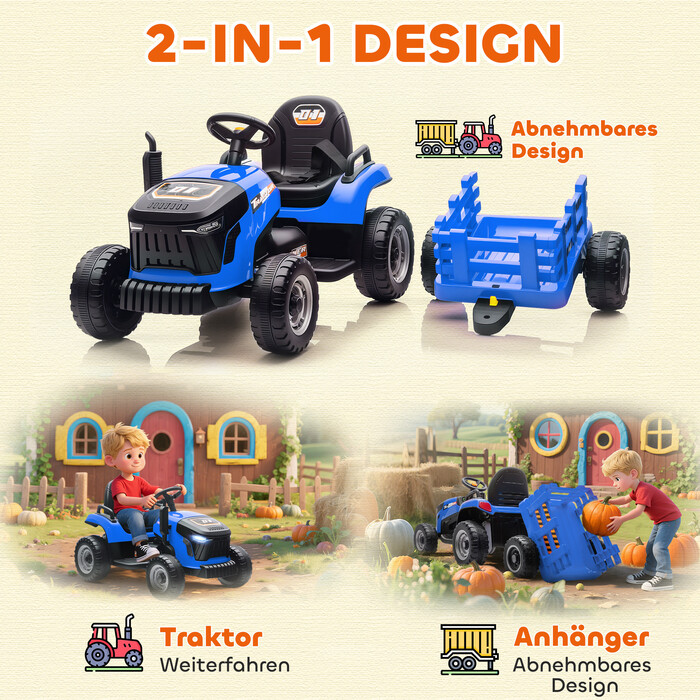 Електричний дитячий трактор, трактор на сидінні з дистанційним керуванням, м'який старт, для дітей віком 3-8 років, блакитний