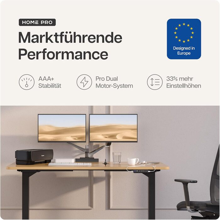 Електричний регульований стіл Desktronic - білий/чорний, з сенсорним керуванням та подвійним мотором