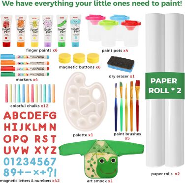 Дитяча мольберт All-in-One з 2 рулонами паперу, аксесуарами, регульована магнітна двостороння дошка для малювання з крейдою та магнітами, дошка для дітей 2-8 років, зелений