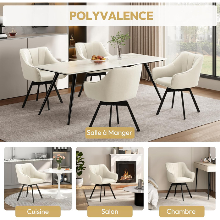 Крісло Yaheetech для кухні/їдальні/вітальні, обертається на 360°, з підлокітниками та металевими ніжками (Бежевий)