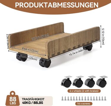 Підставка для CPU KIRIGEN, мобільний візок для ПК ATX, корпус комп'ютера, мобільний візок з колесами (темно-коричневий)