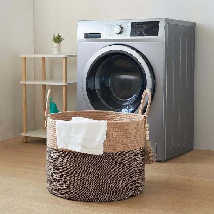 Кошик для білизни YOUDENOVA плетіний великий 65L, 50x33 см (жутовий & чорний)