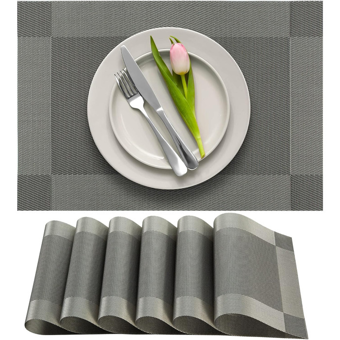 Набори серветок на стіл More Décor, 4 шт., сірий сріблястий колір, PVC-вініл, миючі, термостійкі, для кухні та їдальні