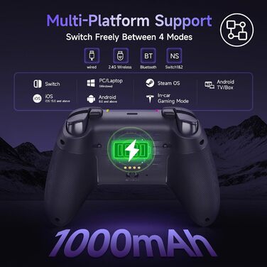 Бездротовий геймпад EasySMX X05PRO для PC, Switch, Android, iOS: тихі кнопки, Hall джойстики, програмовані кнопки, 1000mAh, фіолетовий