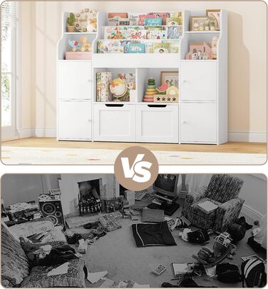 FOREHILL Дитяча полиця-стелаж для іграшок та книг, меблі для дитячої кімнати з ящиками, 122 x 30 x 100 см (білий)