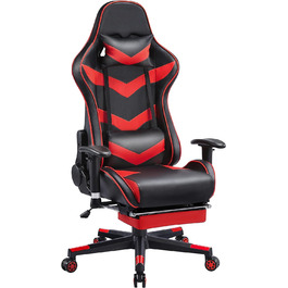 Ігрове крісло Yaheetech Racing Chair, Комп'ютерне крісло для ПК Поперекова підтримка, Офісне крісло з підставкою для ніг, Стілець Регульований підголівник (Чорний/Червоний)