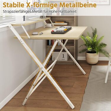 Злагоджений стіл Yaheetech Klappbar, 80 см, комп'ютерний стіл з полицею, двоступінчастий робочий стіл з підставкою для монітора, стіл для ноутбука для домашнього офісу/маленьких кімнат/вітальні, білий/80 см Д × 50 см Ш, білий (світлий колір дерева, 106.5x