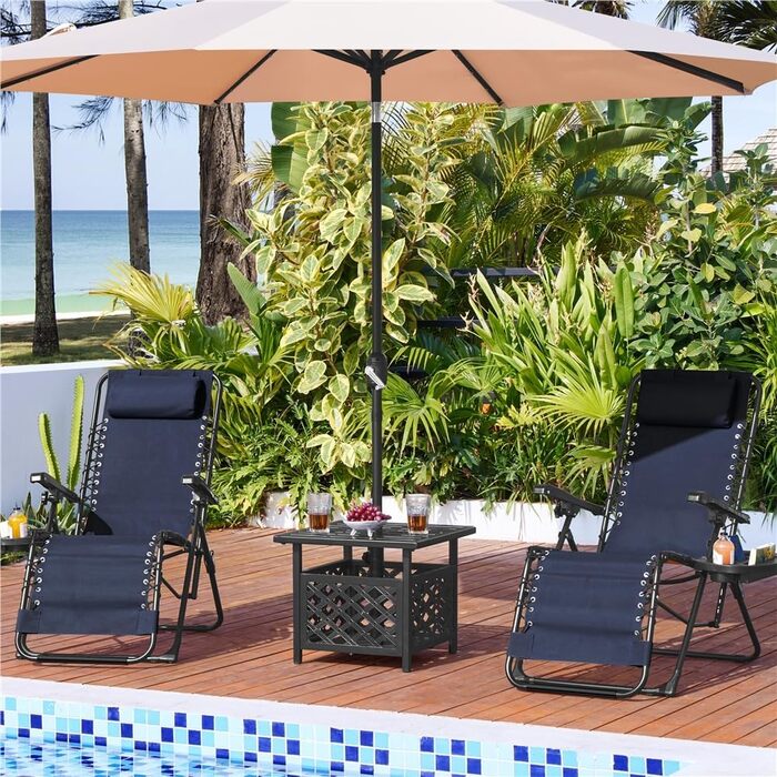 Лежак для відпочинку Yaheetech - розкладний садовий лежак з подушкою та тримачем для напоїв (блакитний, 2 шт.)