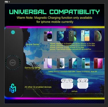 RGB ігровий килимок для миші з бездротовою зарядкою Qi 15W, LED-підсвічуванням, 10 режимів, водонепроникний, протиковзкий для геймінгу, офісу та дому (зоряне небо)