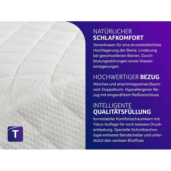 Ортопедична подушка для ніг Traumnacht Medical для запобігання пролежнів, бавовняний двошаровий чохол, сертифікат Öko-Tex, виробництво за німецькими стандартами якості. Чохол: бавовна, білий (з Visco-накладкою)