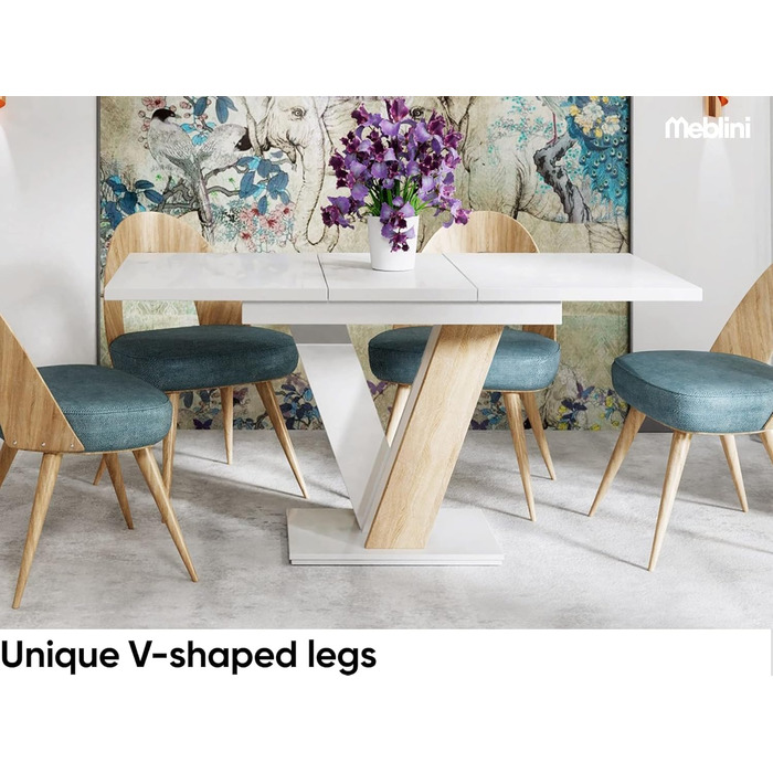 Обідній стіл Meble.In розсувний, сучасний, чорний/білий глянцевий, 120-160x80x75 см