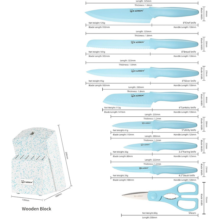 Набір кухонних ножів Katisun 16 предметів з японської сталі, з бруском для заточування, дощечкою та ножицями, кухонний набір для нарізки, шинкування та нарізання, безпечний для миття в посудомийній машині (14 ножів, синій/синій)