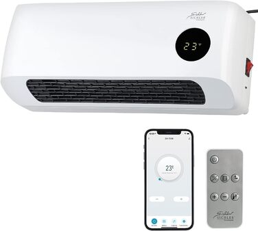 Тепловентилятор Sichler Home Appliances Wi-Fi керамічний настінний обігрівач Wi-Fi, світлодіодний дисплей, 2,000 Вт, додаток, Google & Alexa (тепловентилятор з керуванням додатком, керамічний тепловентилятор Wi-Fi, радіаторний термостат) (білий, додаток E