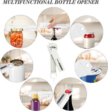 Набір відкривачів для пляшок та банок 7-в-1 для людей похилого віку з артритом, з магнітним механізмом, білий