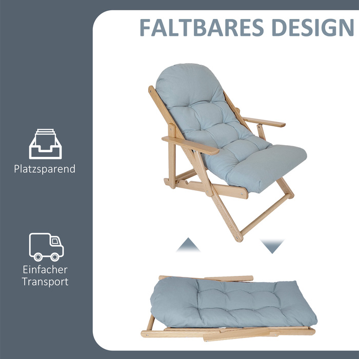 Крісло-релакс з регульованою спинкою, дерев'яний каркас з бука, витримує до 120 кг, світло-сірого кольору