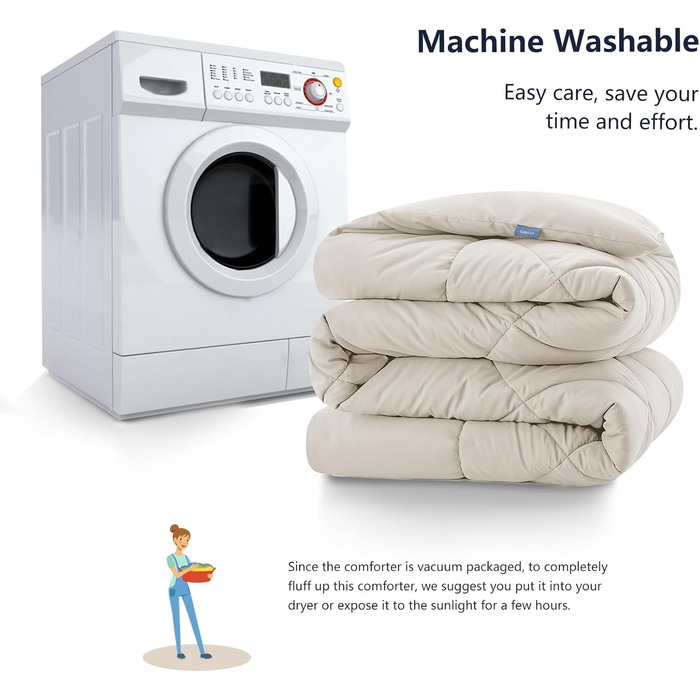 Ковдра CozyLux 200x200 см для всіх сезонів, ковдра з мікрофібри 300gsm, дихаюча ковдра, білий/бежевий (155x220 см)