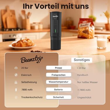 Портативна кавомашина BeanzTrip H02 PRO з акумулятором, 2-в-1: для капсул та меленої кави, 20 Bar, USB-C, для подорожей, кемпінгу, чорна