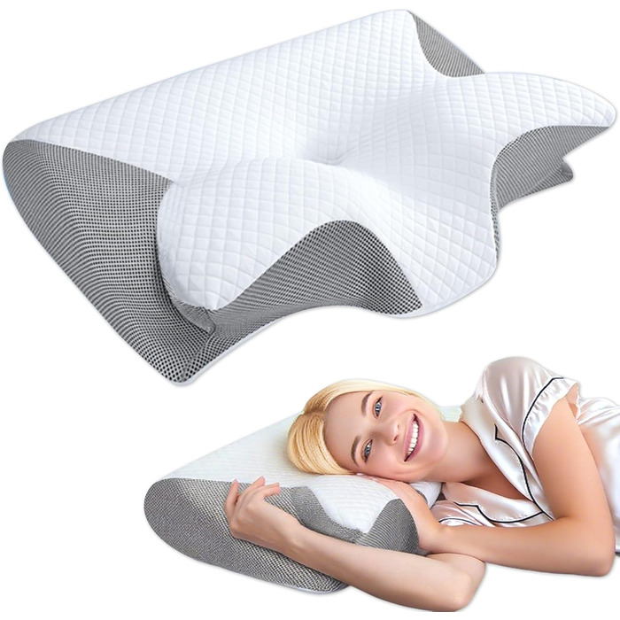 Ортопедична подушка для шиї Tbintul з Memory Foam, ергономічна подушка для сну, зменшує біль у шиї, для тих, хто спить на боці, спині та животі, покращує якість сну, чорний/білий колір