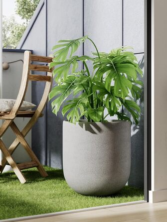 Керамічний горщик для квітів LE TAUCI, 30 см, з дренажним отвором, сірий