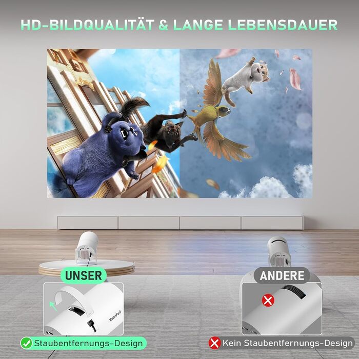 XuanPad Проектор з WiFi та Bluetooth, 30000L, 1080P, Автофокус AI, Поворотний на 210°, Автоматична корекція Keystone, Система видалення пилу та охолодження, Сертифікований Netflix