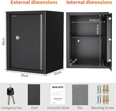 Safe Tresor WASJOYE: Сейф для дому та офісу з ключем, 49L, 45x35x31 см