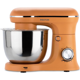Міксер Prixton KR250 для випічки, 1500 Вт, 10 швидкостей, чаша 5 л з нержавіючої сталі, 3 насадки, прозорий ковпак (Оранжевий)