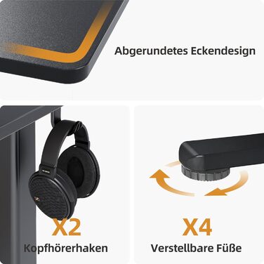 Регульований стіл Claiks 120x60 см, електричний, з пам'яттю, з гачками | Стіл для стоячи та сидячи