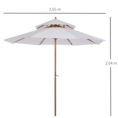 Дерев'яна садова парасолька Outsunny Parasol з подвійним навісом, кремова, ідеальна для балкона та саду
