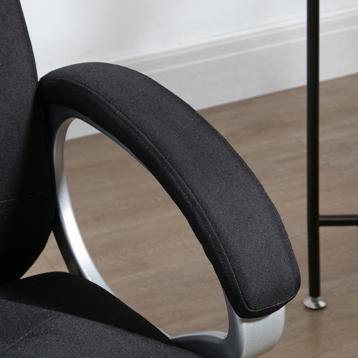 Офісний крісло, ергономічне крісло для роботи, крісло для комп'ютера, поворотне крісло на 360°, з функцією гойдання, регульована висота, чорний колір, оббивка з льону, розміри 64 x 75 x 111-121 см