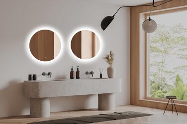 Круглий дзеркало для ванної кімнати 80 см з LED підсвічуванням та сенсорним вимикачем, натурально-біле світло (діаметр 80 см)