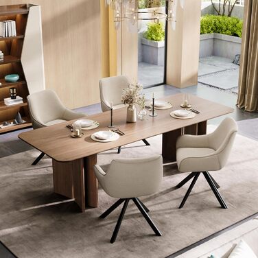 Набір обідніх стільців 6 шт. з підлокітниками, поворотні на 360°, з м'яким сидінням з льону, сучасний дизайн, металевий каркас, для кухні, вітальні, офісу, бежевий, 6 шт.