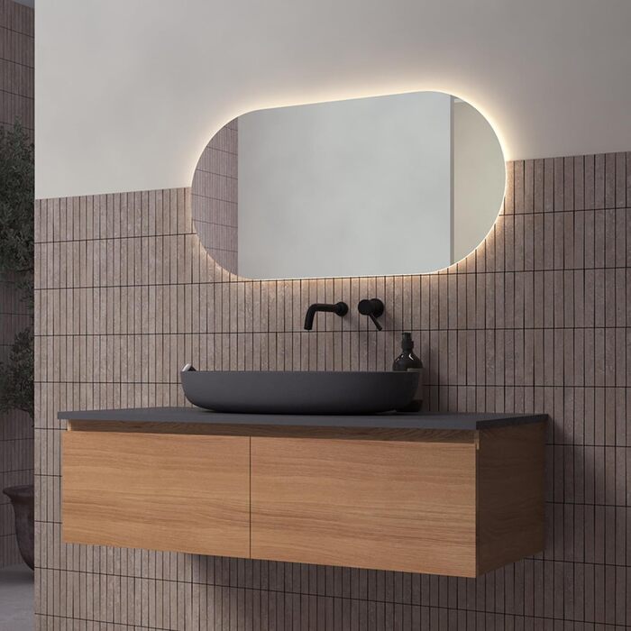 Дзеркало Loevschall Blokhus LED з підсвічуванням | Овальне, 80x50 см | Регульоване настінне дзеркало для ванної кімнати