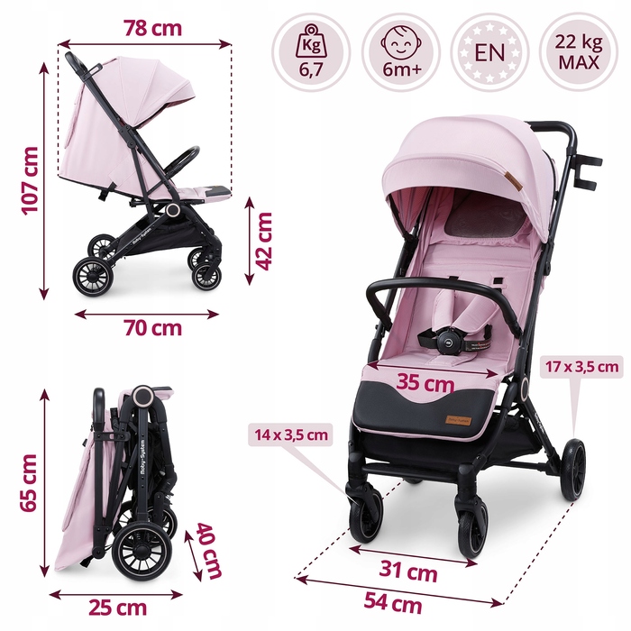 Дитячий візок-прогулянка Moby-System LENA PINK PRO з функцією валізки